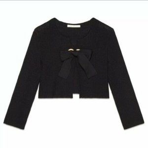 Maje Maroc Eyelet Bow black Cardigan Knit Sweater